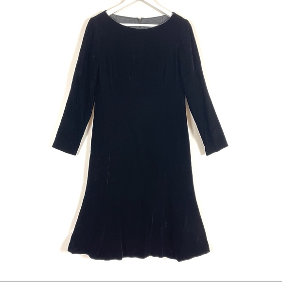 Vintage Black Velvet Flared Dress Size 10 - Picture 1 of 8